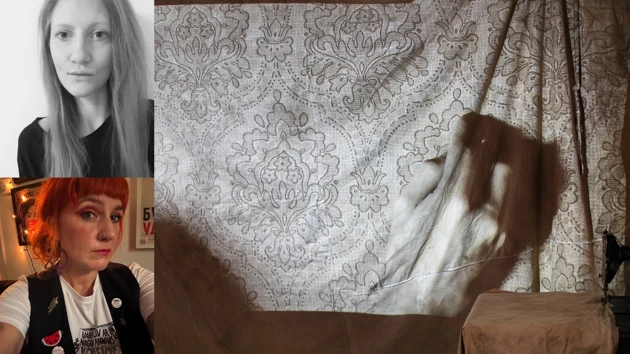En bilduppsättning som visar porträtt på samtalsdeltagarna. Bredvid en detaljbild på Fanny Åbergs konstverk “Avsändare: Sigrid, 1888–1889 / Fanny 2017–2021