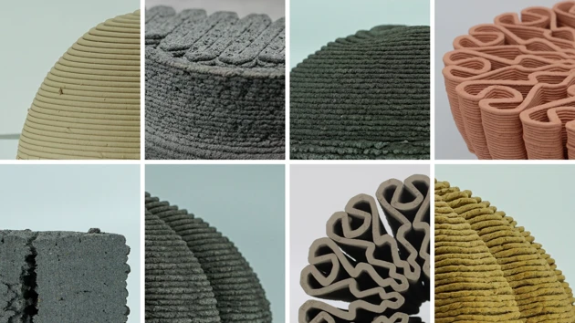 Närbilder på olika material, tester för att ta fram nya byggmaterial