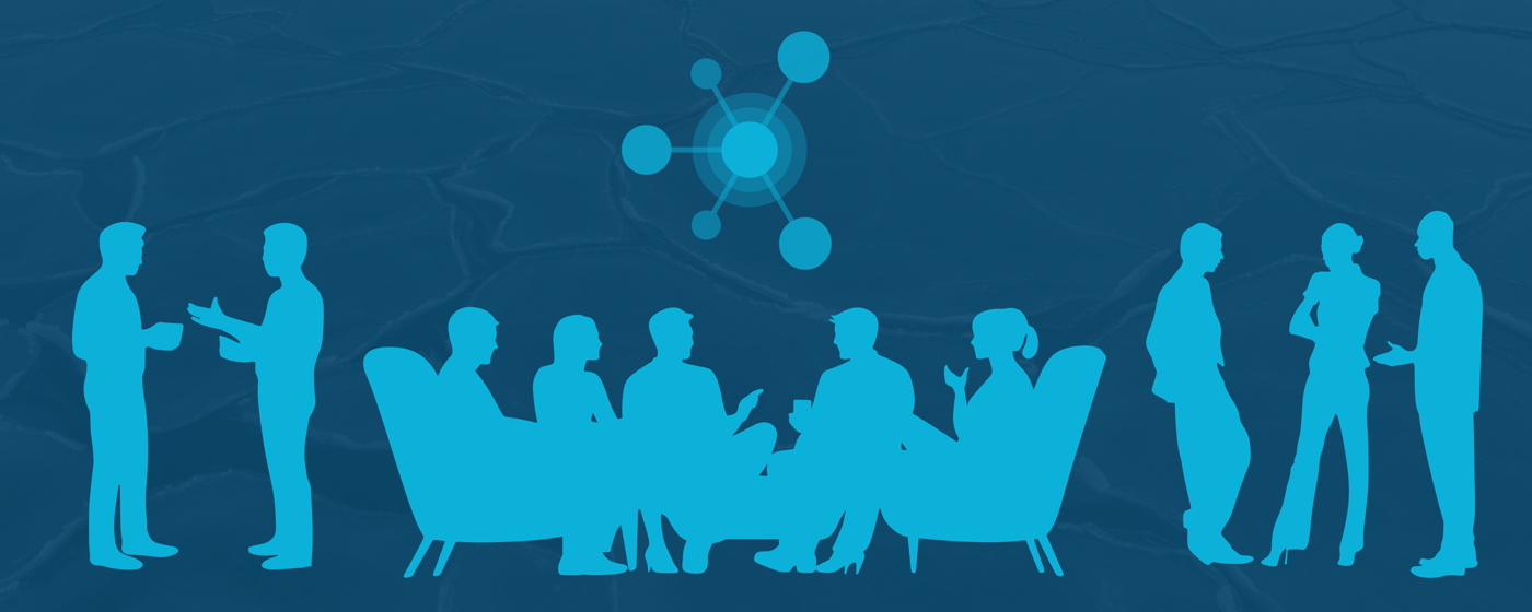 Silhouettes of people talking