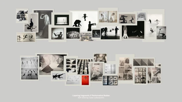 Collage of posters, mostly showing coreography